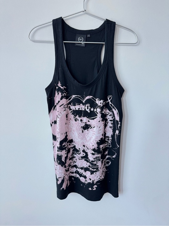 McQ by Alexander McQueen Tops - McQ by Alexander McQueen Black 100% Cotton Tank Top with Pink Graphic - Sz 40IT